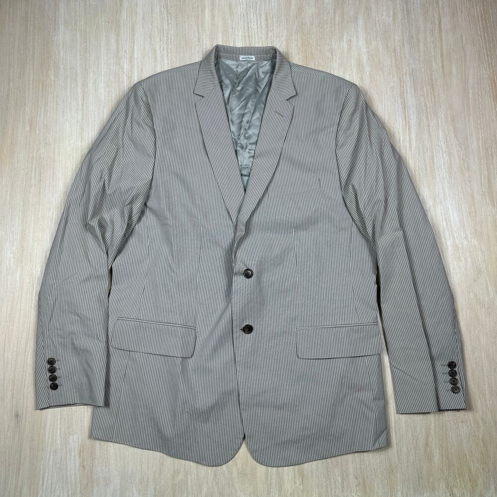 Calvin Klein Gray Pinstripe Two Button Lined Cotton Nylon Spandex Work Blazer XL